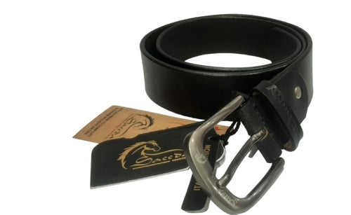 Men Black Genuine Leather Belt (Size-32) (Color-BLACK)